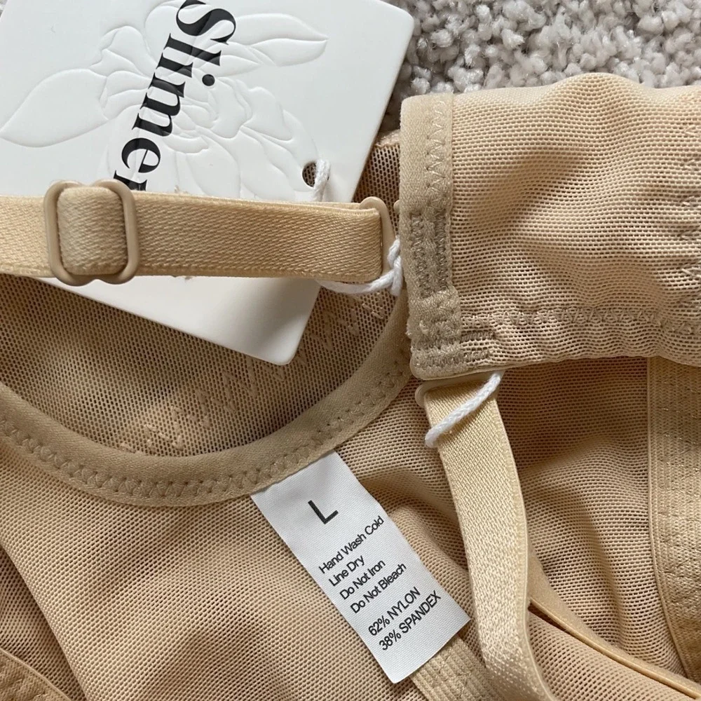Slimers Nude U Plunge Neckline Full Body Shapewear Bodysuit MidThigh Slimmer NEW